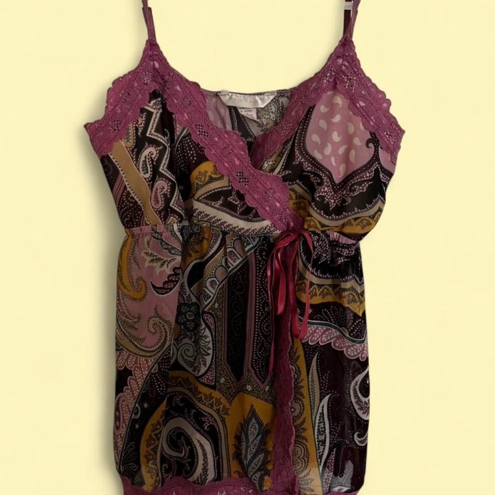 SOLD Paisley Lace-Trim Camisole Tank Top - Magenta Accent